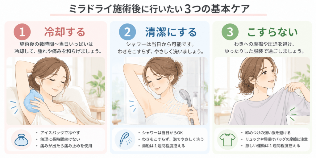 ダウンタイムを軽くする「3つの基本ケア」